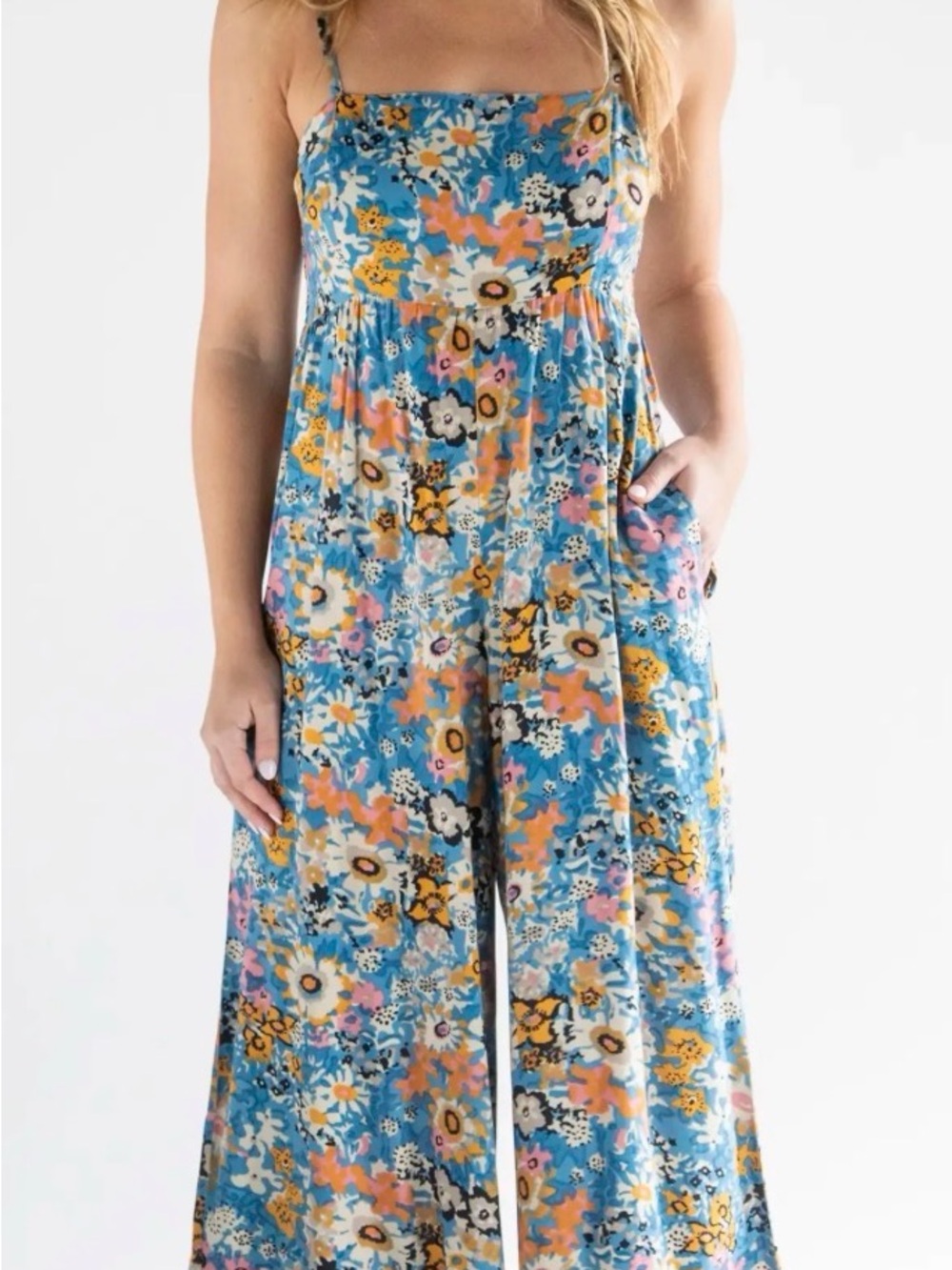 NATURAL LIFE Blue Floral Wide-Leg Jumpsuit